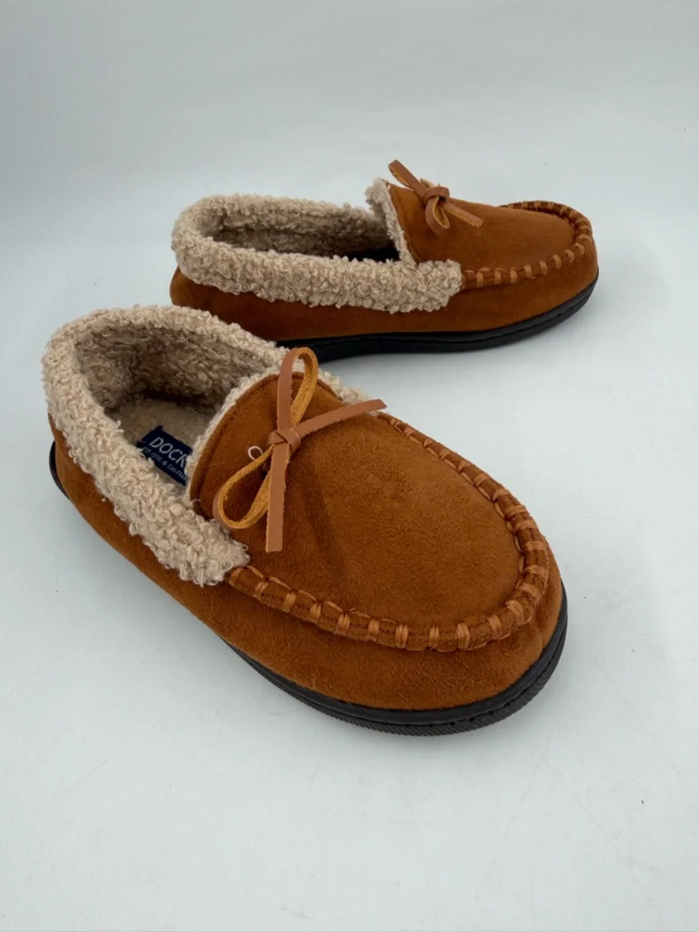 Dockers Kids Brown Cozy -SZ 11-12- Sheepskin Lined Moccasins Slippers